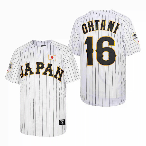 Baseball Jersey Japan 16 Ohtani Sybroderi Billiga Hög Kvalitet Friluftssportkläder Vitt Svart Rand Samum Rai WHITE M