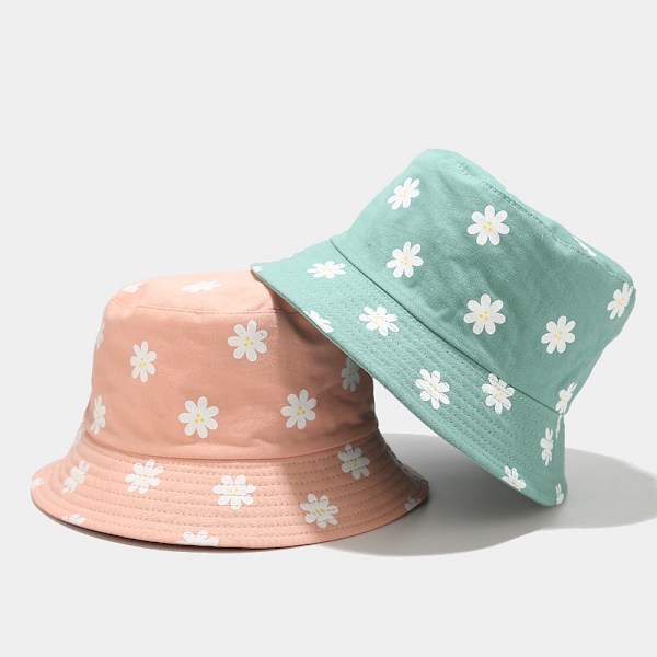 Koreansk Stil Nya Blomma Print Bucket Hat Kvinnors Japanska Stil Konstnärliga Hipster Bucket Hat Sommar Utomhus Dubbelsidig Sun Haa T Pink M（56-58cm）