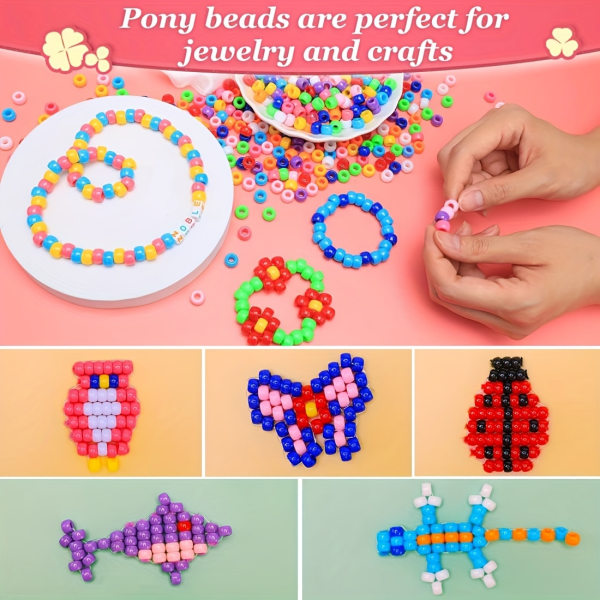 1000st Ponnypärlor Bokstavspärlor Kit , 24 färger Ponnypärlor Armband Pärlor För Hårflätor, Hantverk, Plastpärlor