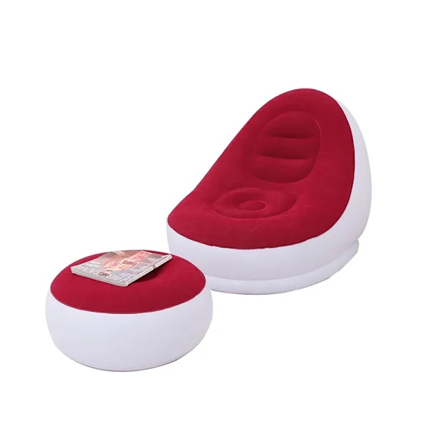 Uppblåsbar fritidsbänk soffa lat soffa set utomhus hopfällbar vilstol säng fluffig sits tatami fotpall sovrumsstol Red-1pcs