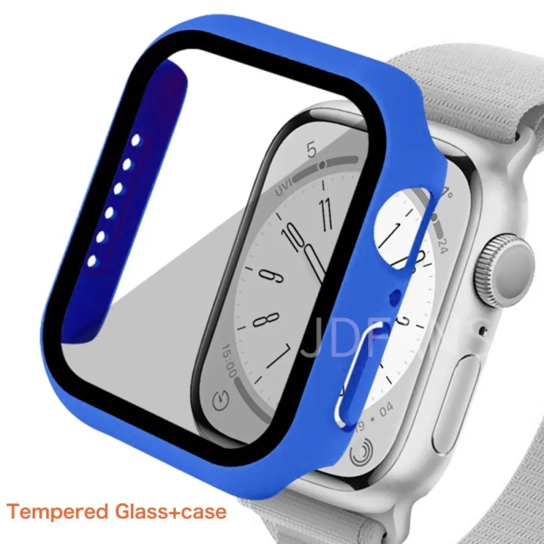 Glas+ cover För Apple Watch Case series 9 8 7 6 5 4 3 SE 45mm 41mm 44mm 42mm iWatch Skärmskydd för Apple Watch Tillbehör Wave Blue 11 Series 7-8-9 45MM