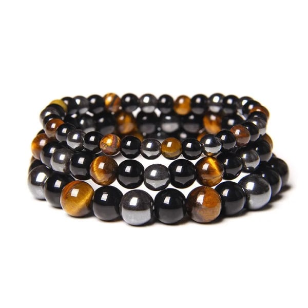 Naturlig svart Obsidian Hematite Tiger Eye Beads Armband Män för Magnetisk hälsa Viktminskning Flätat armband Kvinnor Smycken 8mm (1Pcs)
