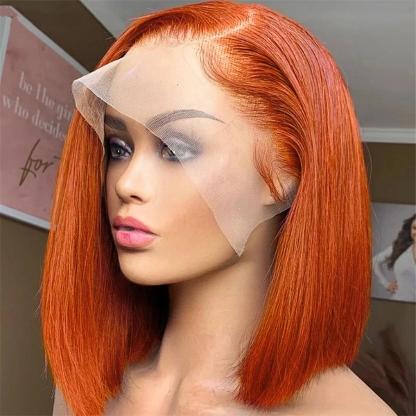 350 Färg Rak Bob Peruk Ginger Orange Kort Rak brasilianskt människohår Spets Frontal Brasiliansk Kort Bob Peruk Remy Hair Peruk 4x4 Closure Wig 14inches