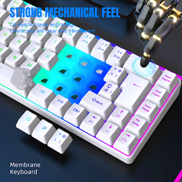 68 Tangenter Gaming Keyboard Usb Wired Portable 20 Rgb Baggrundsbelysning Koreansk Spansk Engelsk Tastatur Til Windows Bærbare Computere White Spanish