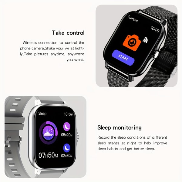 2023 NY Smart Watch 4,65 cm tum Ringer/ tar emot sömnövervakning Stillasittande påminnelse Sport stegräknare informationsvarningar för Android och för IPhones Silvery
