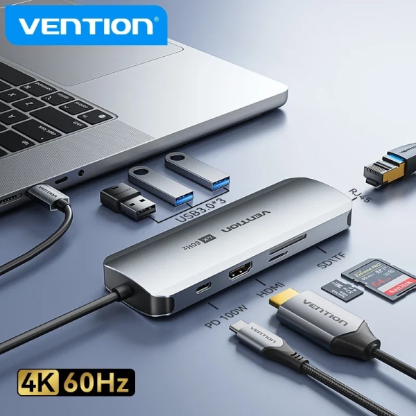 Vention-Station USB C versus USB 3.0, S6, HDMI, RJ45, 4K, tillbehör för MacPlePro Air, typ C 3.1