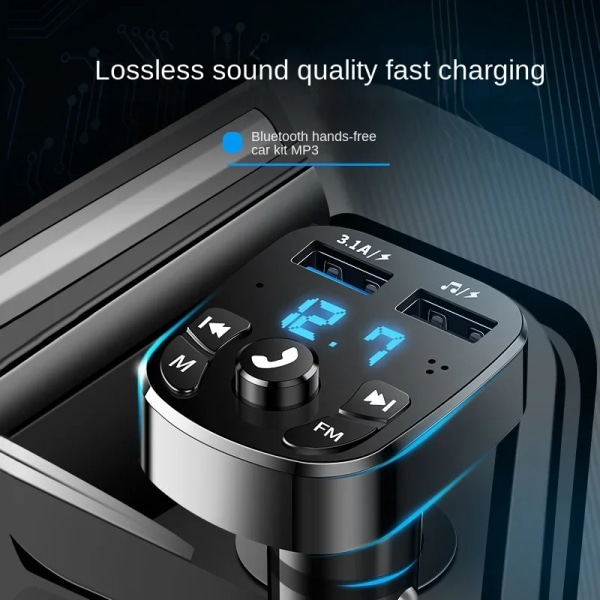 Bil Bluetooth-kompatibel musikadapter FM-sändare mottagare Bilsats MP3-ljudspelare Handsfree 3.1A USB snabbladdare B