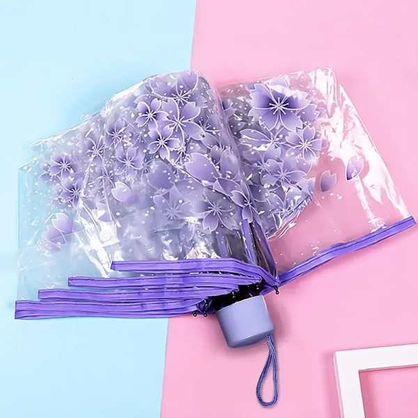 Koreansk Parabrella Sød Mini Fresh Og Tre-Format Japansk Kirsebærblomst Transparent Paraply, Regnbeskyttelse Og Vindtæt purple