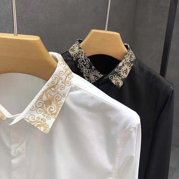 Våren Och Hösten Broderade Svarta Skjorta Mäns Lång Ärm Hög Grad Ruan Handsome Casual Skjorta High-End Mode Märkere Slim Topp Black L