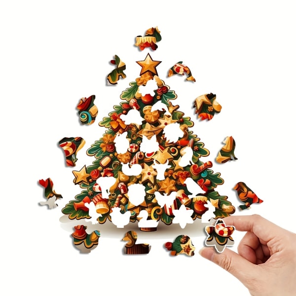 Julgran Träpusselkonst, djurformade pusselbitar Julleksaker med vackert paket, julklapp Heminredning Familjespel A3
