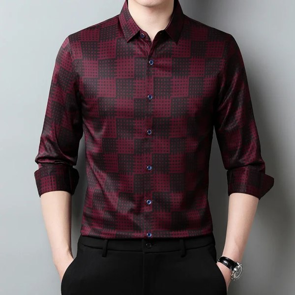 Höstens långärmad skjorta för män Business Casual långärmad rutig skjorta för män GRAY L