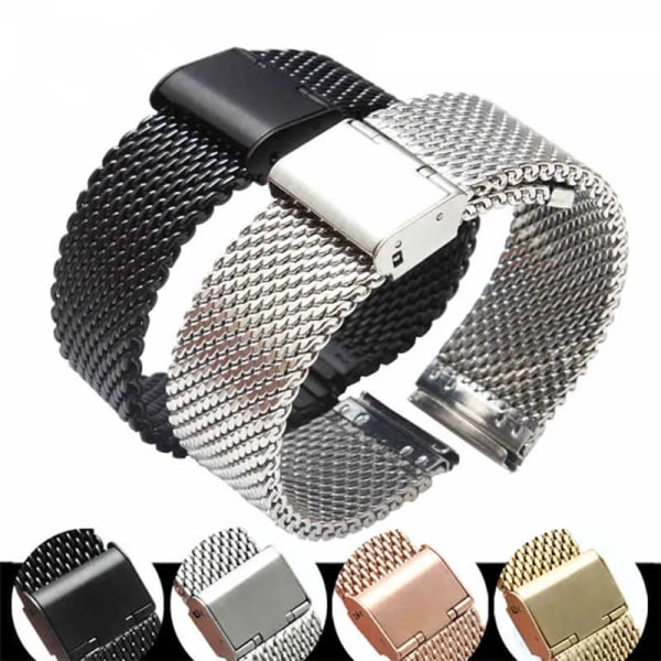 Precisionsstålband i rostfritt stål 18 mm 20 mm 22 mm2 4 mm 1,0 tjockt mesh Justerbar längd Watch Silver 22mm