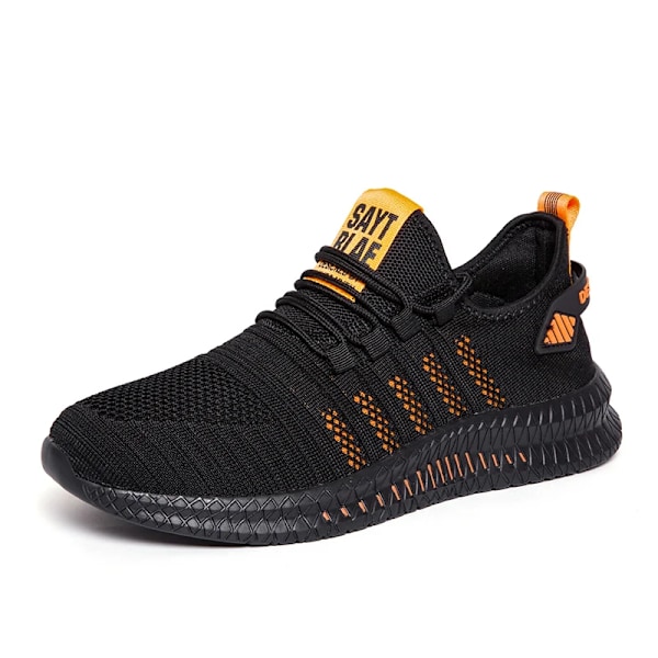 Mode Män Sneakers Mesh Casual Skor Lac-Up Andningsbart Lätt Går Sneakers Män Skor Storlek 39-48 Stöd Till Dropshipp Black Orange 40(25.5cm)