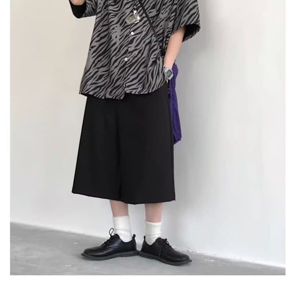 Kesä Ohut Shortsit Miehet Hong Kong Style Trendikäs Löysä Capri Housut Nuoret Muoti Ja Tyylikäs Casual Housut 2024 Uusi Black L