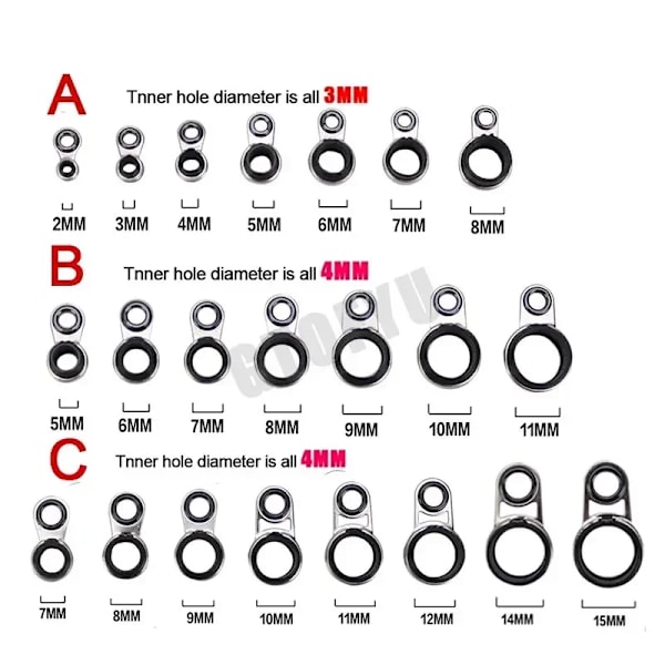 2mm-12mm komplett set med diameter för spöringar till havsfiske, flera storlekar, spöringar för havsfiske, stenfiskespö, trådögla A  all set