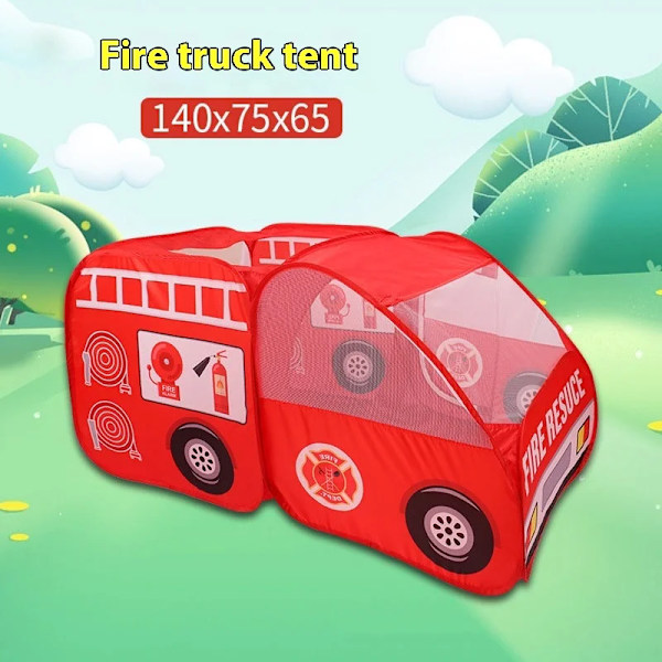 Super Stora Nya Barn Tält Tecknad Bil Tema Tält Inomhus Och Utomhus Spel Hus Automatisk Och Bekväm Installation Gratis fire engine