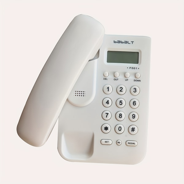 Fast fast telefon med sladd, FSK/DTMF enkel nummerpresentationstelefon med LCD-display för inkommande samtal, liten skrivbords-/väggmonterbar analog telefon White