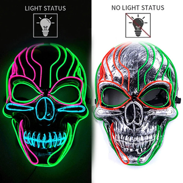 Halloween Costumes Mask Cosplay Horror Skull Skelett Huvudmask Ljus Upp Halloween Mörk Natt Hem Dörr Vägg Bil Glöd Inredning Mask new 08