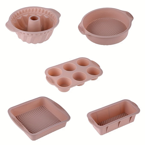 5 st, Non-Stick silikon Bakform Set - Inkluderar muffins, bröd, Bundt, tårta och fyrkantig form - BPA-fri - Perfekt för att baka läckra godsaker Nordic Blue