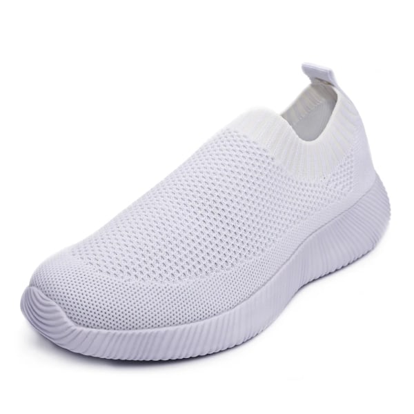 2024 Forår Damer Sko Strikning Sok Sneakers Damer Flad Sko Casual Åndelige Sneakers Lejligheder Gå Sko Til Kvinder WHITE 39