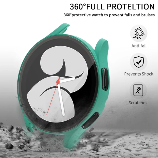 Fodral i härdat glas+ för Samsung Galaxy Watch 4/5/6 44 mm40 mm skärmskydd Bumper Shell Hårt Matt All Around Cover Light Green Galaxy Watch 5 44mm