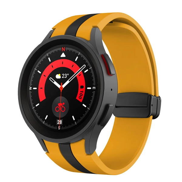 Silikonrem till Samsung Galaxy Watch 5 Pro 45 mm Galaxy Watch 6 5 4 44 mm 40 mm magnetiskt spänne för watch 6 Classic 43 47 mm Yellow Black Galaxy Watch 4 40mm