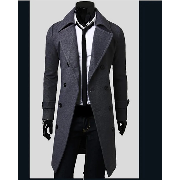 M-4Xl 2024 Nye Mænds Dobbeltradet Trenchcoat Mid-Længde Trendy Slim Casual Coat Trench Coat Trench Rock Jakke Jakke. Æst Dark grey XXXL