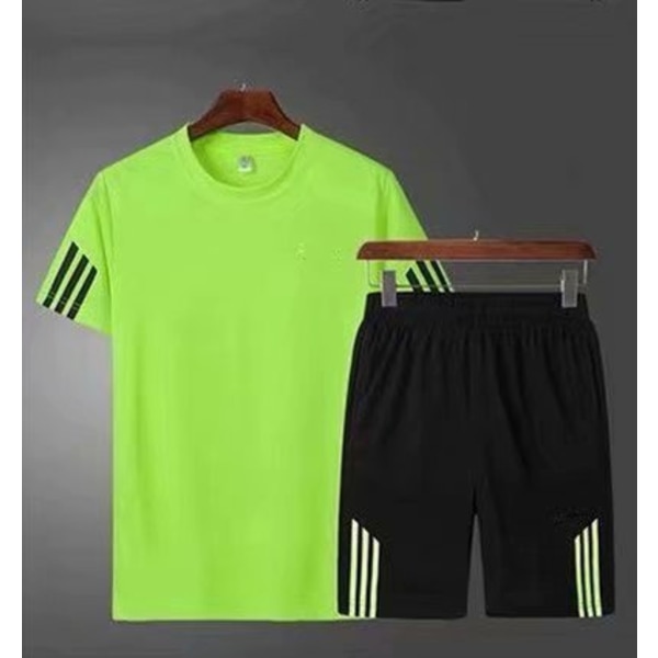 Sportsdräkt Mäns Sommar Casual Två-Del Fitness Kostym Morgon Löper Snabb Torra Kläder Lös Runda Nack T-Shirt Korta Ärmar White XXXL