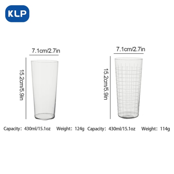 KLP 1 st blyfritt glasgraverat ultratunt lutande collins-kopp, enkel och klassisk stil, lämplig för dryck, drycker, E 13 301-400ml