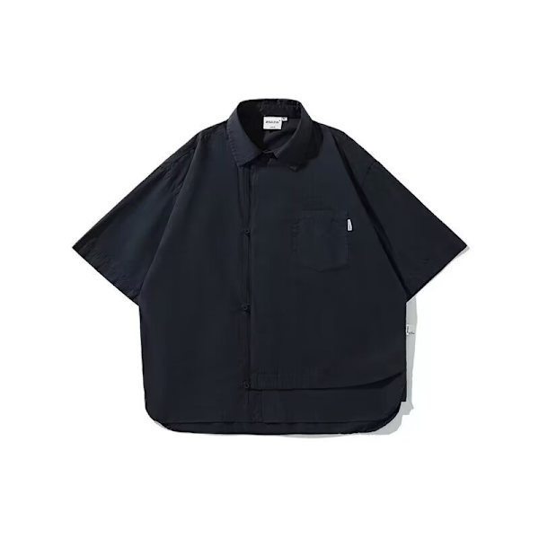 Japansk stil retro grundlæggende stil workwear trøje baby dreng og pige sommer uregelmæssigt design kort ærme skjorte rock mænd ' nytta Navy Blue XXL