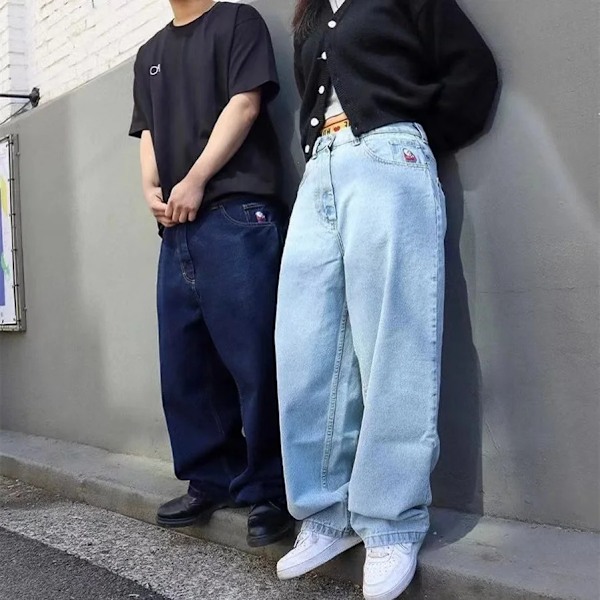 Y2k Big Baggy Boy Jeans För Män Streetwear Baggy Jeans Broderi Denim Fritid Denim Byxor Kvinnor Jeans Mujer Hota 08 Short Black XL