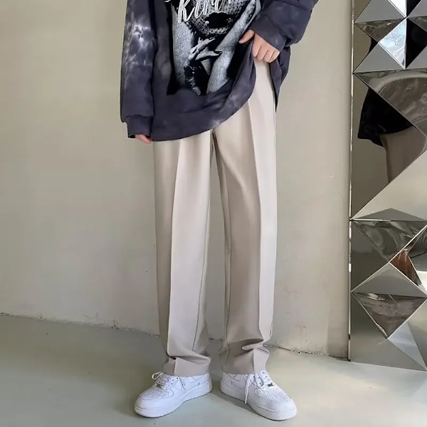 2024 Nye Mænd Hvide Rette Bukser Mode Koreanske Løs Dragt Bukser Casual Draperet Baggy Hvid Bred Pant Male Streetwear Khaki 34