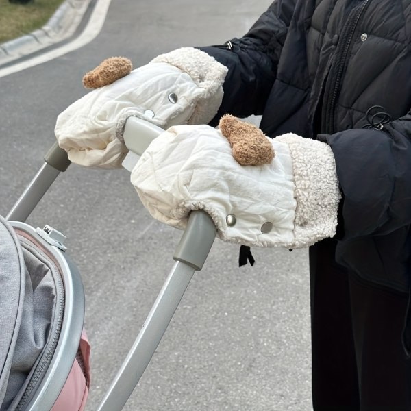 Söt björn höst och vinter barnvagn varma handskar, vindtäta handskar, plysch barnvagnshandskar, fantastisk jul Halloween Thanksgiving Day present, nyår