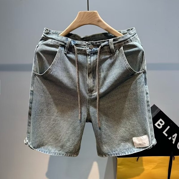 Daglig Casual Style Mäns Jeans Shorts Vår Och Sommar Nya Stjärnor Skymönster Bekväma Mjuk Allt-Match Fem-Punkter Breeches Boys Blue M