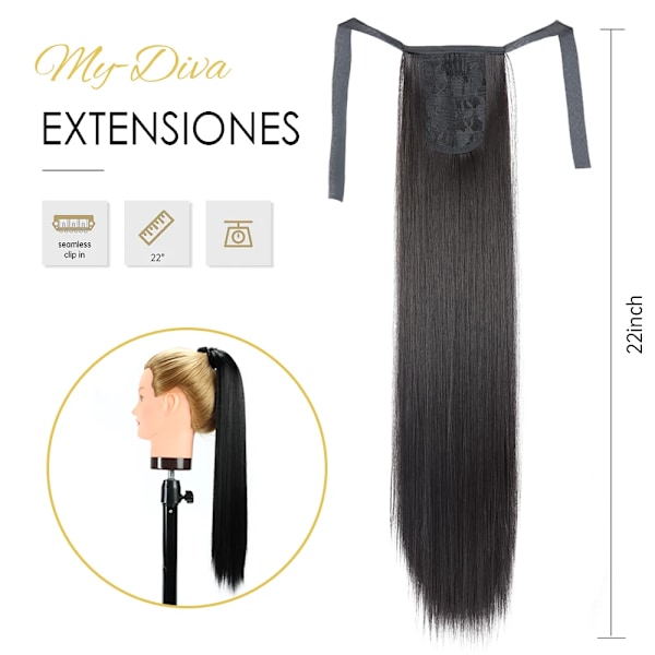 Mydiva Faux Hair Ponytail Hair 22\" Ponytail In Straight Clip Hairpiece With Hairpins Synthetic Pony Tail Hair Ex Ex Ex Ex Hair Tension For Women Q56-33 22INCHES