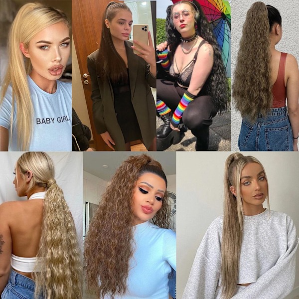 Merisihair Syntetiska Lång Rakt Wrap Runt Clip I Ponytail Hår Förlängning Värme Reistan Pony Svans Falska Hår D13-2-30 34inch 85cm