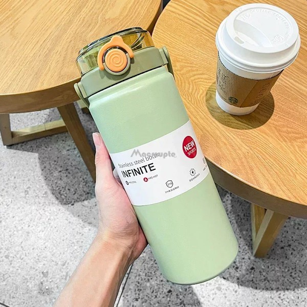 1.2L Large Capacity Thermo Bottle with Straw Stainless Steel Thermal Water Bottle Keep Cold and Hot Thermos Cup Vacuum Flask Green 1200ML