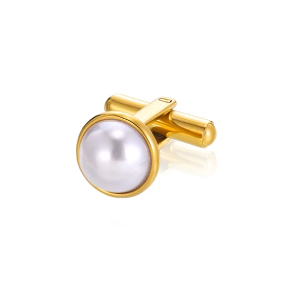 One Bit Imitation Pearl Manschettlänk Män Guld Färg Rostfritt Stål Bröllop Smycken Tröja Blazer Manschetknapp Clip Gent En Gåvar C011G One Piece