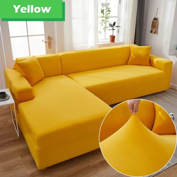 Elastiskt cover för vardagsrum 1/2/3/4 sits L-format cover Schäslong Cover för soffa Soffa Fåtölj Yellow 1 Seater 90-140cm