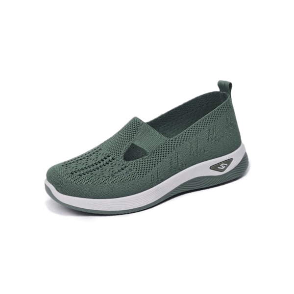 Kvinnors Fast Färg Andningsbara Sneakers, Mjuk Enkel Lätt Glida På Vandrande Skor, Lågt Stickade Slumpskor army green 39