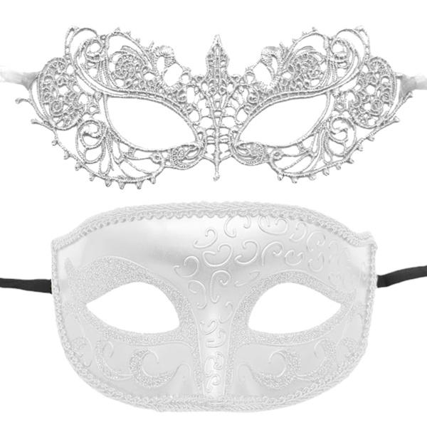 Masquerade Masker För Par Venetianska Kvinna Spets Män Pp Cosplay Costume Carnival Prom Parti Personlighet Huvudkläder Mask S white