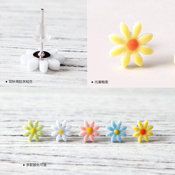 Grøn sang små Daisy keramiske små friske Daisy øreringe japanske koreanske temperament kvinders øreringe kreativ håndlavet e smykker White