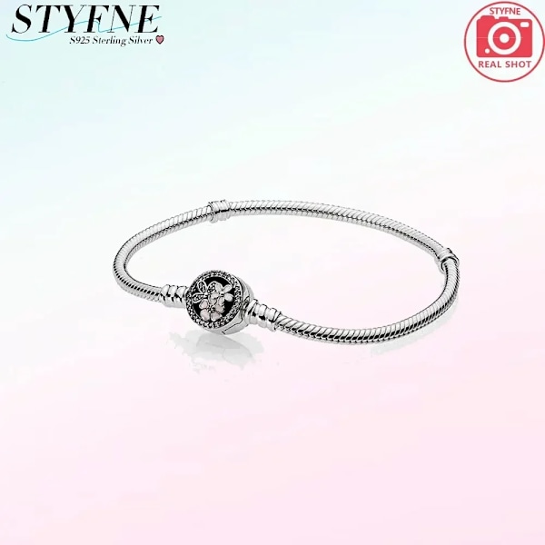 925 Sterling Silver Charm Gnistrande Rose Guld Kärlek Hjärta Sun Moon Diy Beaded Original Armband Kvinnors Fina Smycken Gåva PYB300 19cm