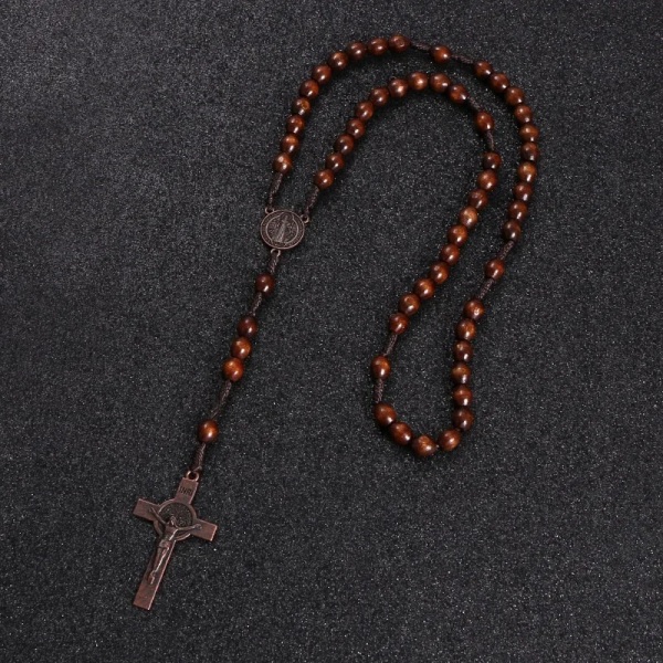 Kristus Jesus träpärlor 8 mm radbandspärla kors bilhänge vävd repkedja Halsband Religiösa ortodoxa bedjande smycken