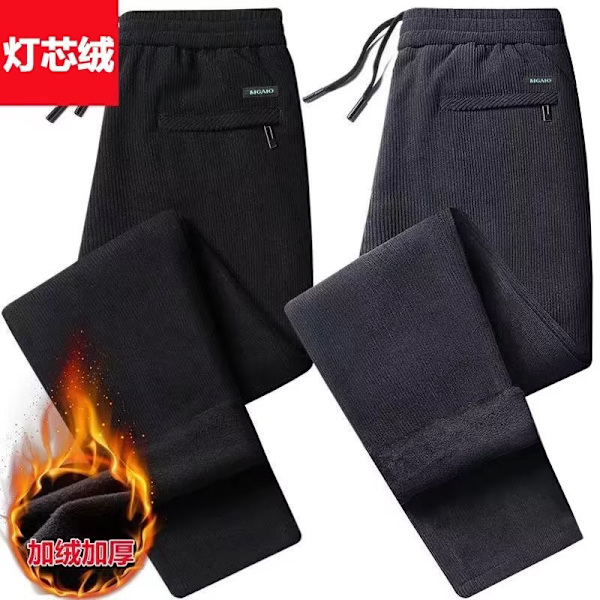 Efterår og vinter Corduroy Mænds Casual Bukser Lige Løs Længde Fløjl Bukser Tyk Midaldrende Fader Spor Sved Bukser Black 4XL