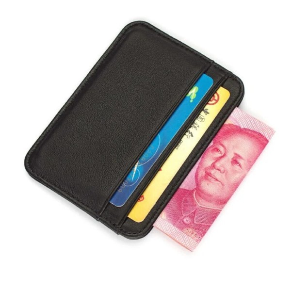 Korthållare i äkta läder Smal visitkorts-id-hållare Case Tunn liten plånbok för män Korthållardekal black