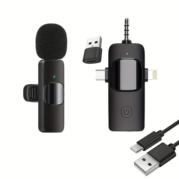 4 i 1 professionell trådlös Lavalier-mikrofon för IPhone/iPad/Android/Smartphone/Kamera/Dator - Trådlös rundstrålande kondensor