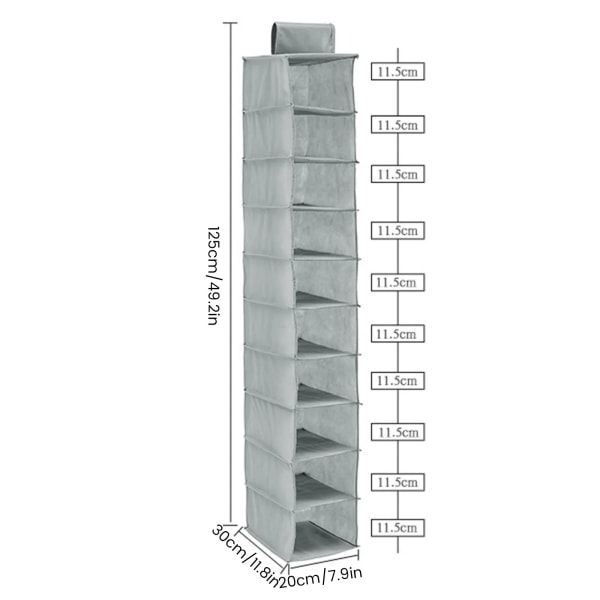 Hängande organizer 10-lagers Heavy Duty Non-woven Hängande Skoställ Vikbar platsbesparande Skoförvaring Hylla Klädhatt grey