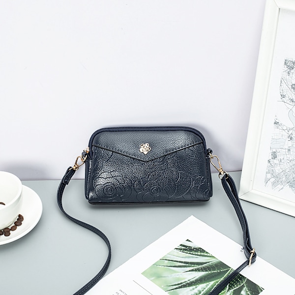 Sommar på den nya medelålders lilla väskan Dammode 2020 Ny axelväska Casual Print Hand 銭 Väska Crossbody väska Double Layer Dark Blue