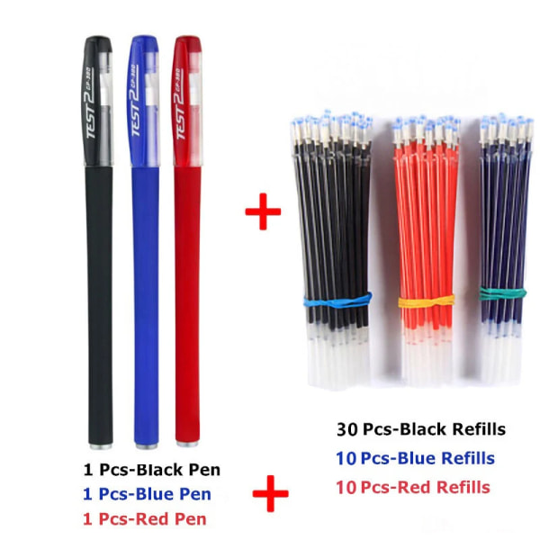 3 Gelpennor + 50 Refill Set 0,38 mm Svart Blå Röd Bläck Bulk Pennor Tunn Spets Journal Skrivande Skolmaterial Brevpapper Partihandel Mixed Set